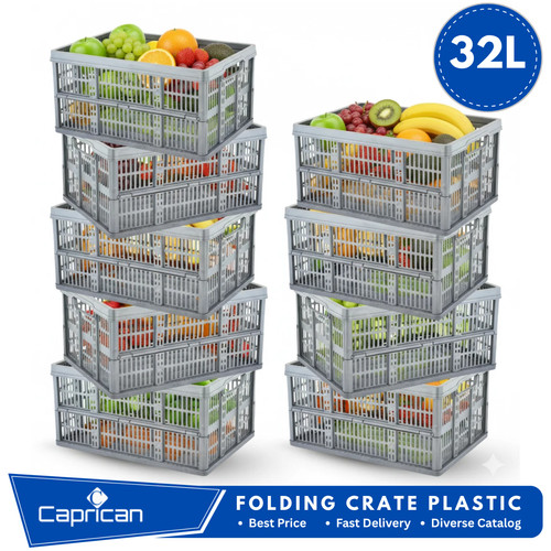 32l grey folding crate - folding, plastic